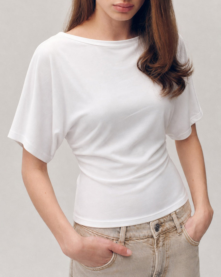 White Solid Boat Neck Knit Tee