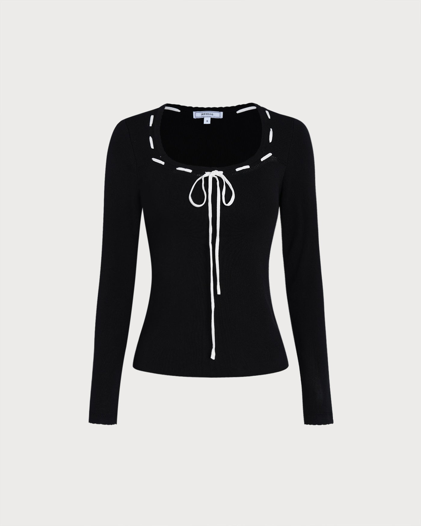Black Square Neck Viscose Knit Top
