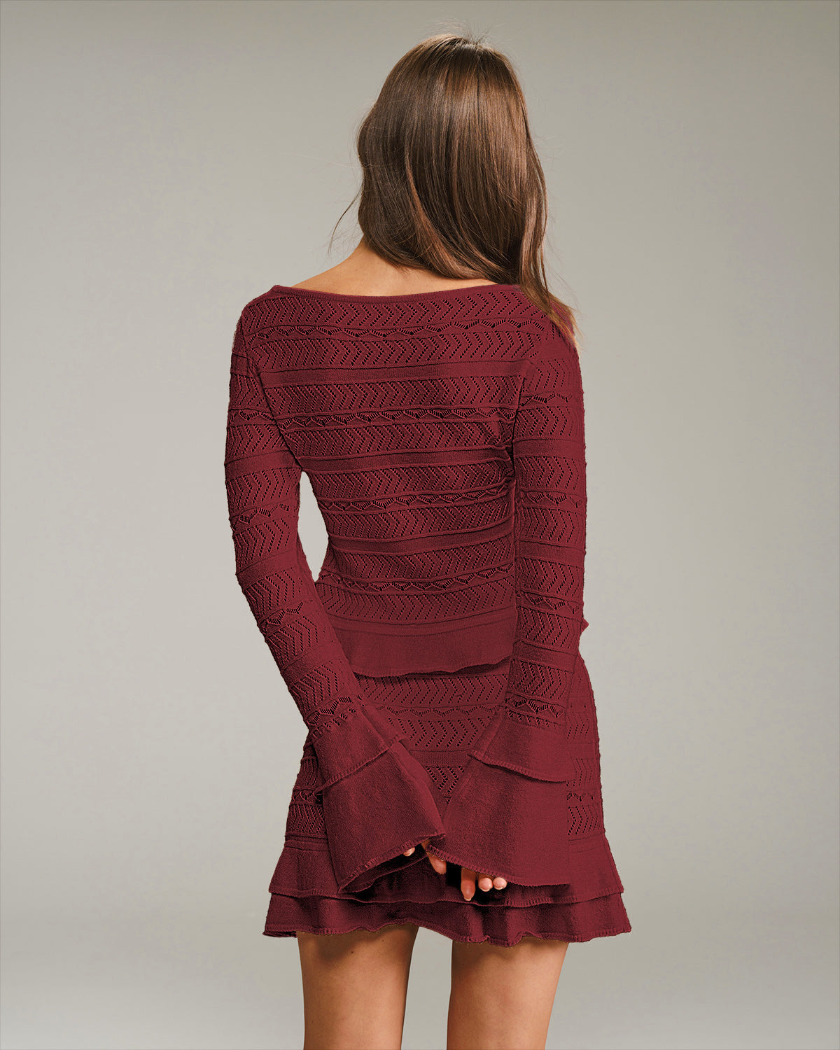 Wine Red Elegant Bell Sleeve Knit Tee