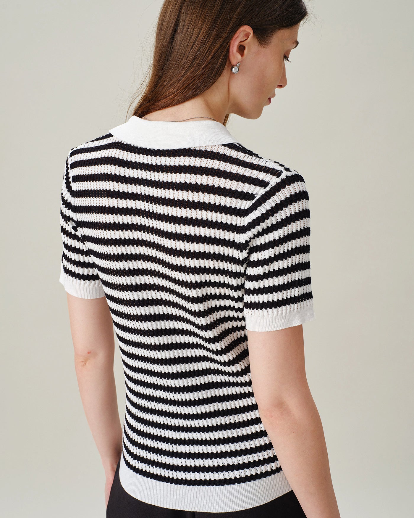 Black Collar Striped Button Knit Cardigan