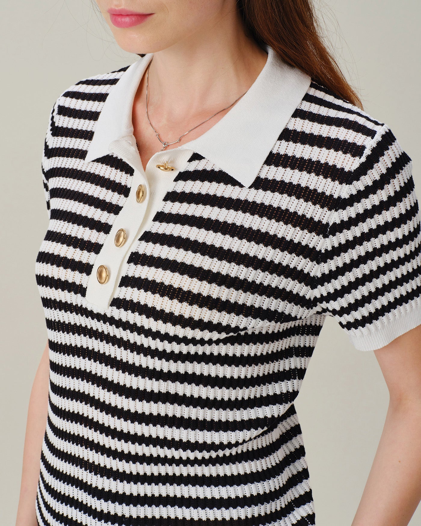 Black Collar Striped Button Knit Cardigan