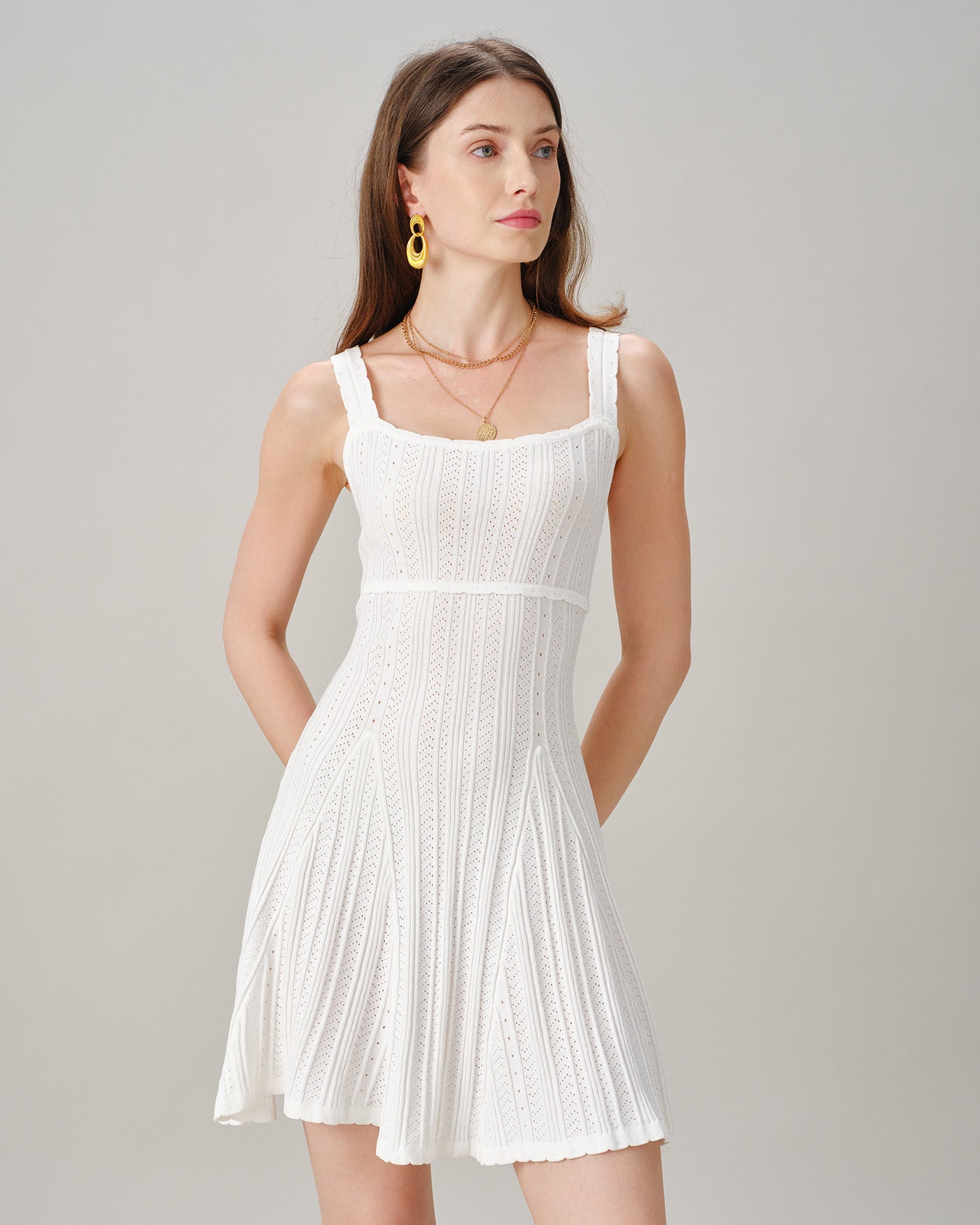 White Sleeveless Textured Mini Dress