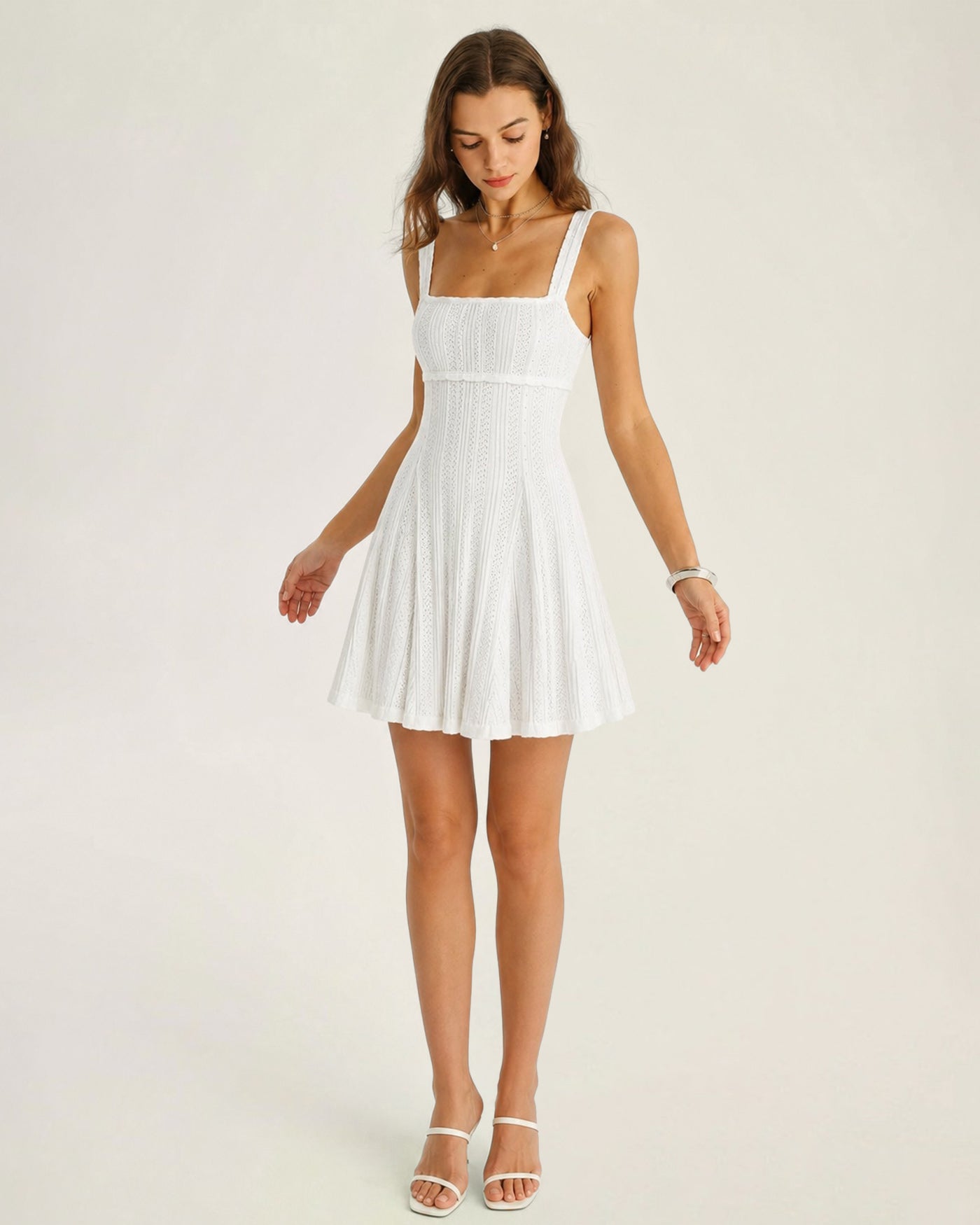 White Sleeveless Textured Mini Dress