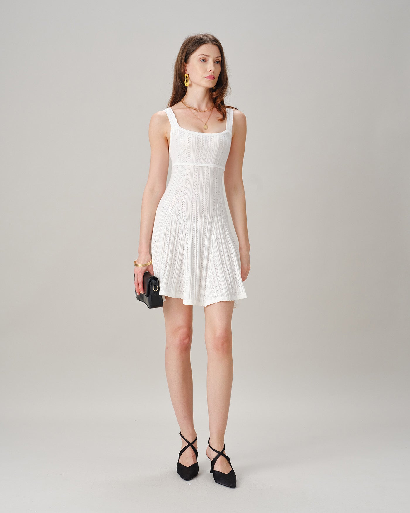 White Sleeveless Textured Mini Dress