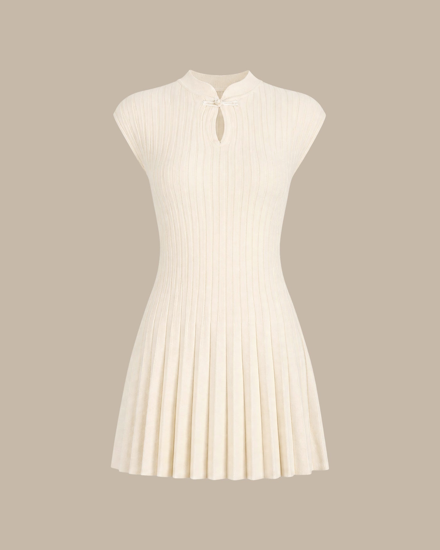 Apricot Mandarin Collar Mini Sweater Dress