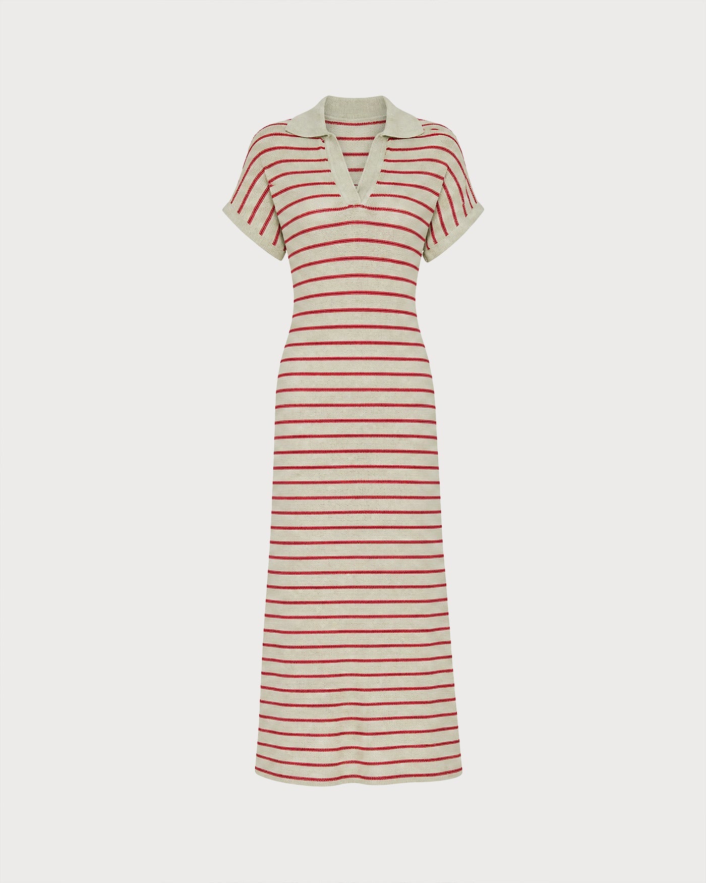 Camel V Neck Striped Midi Sweater Dress
