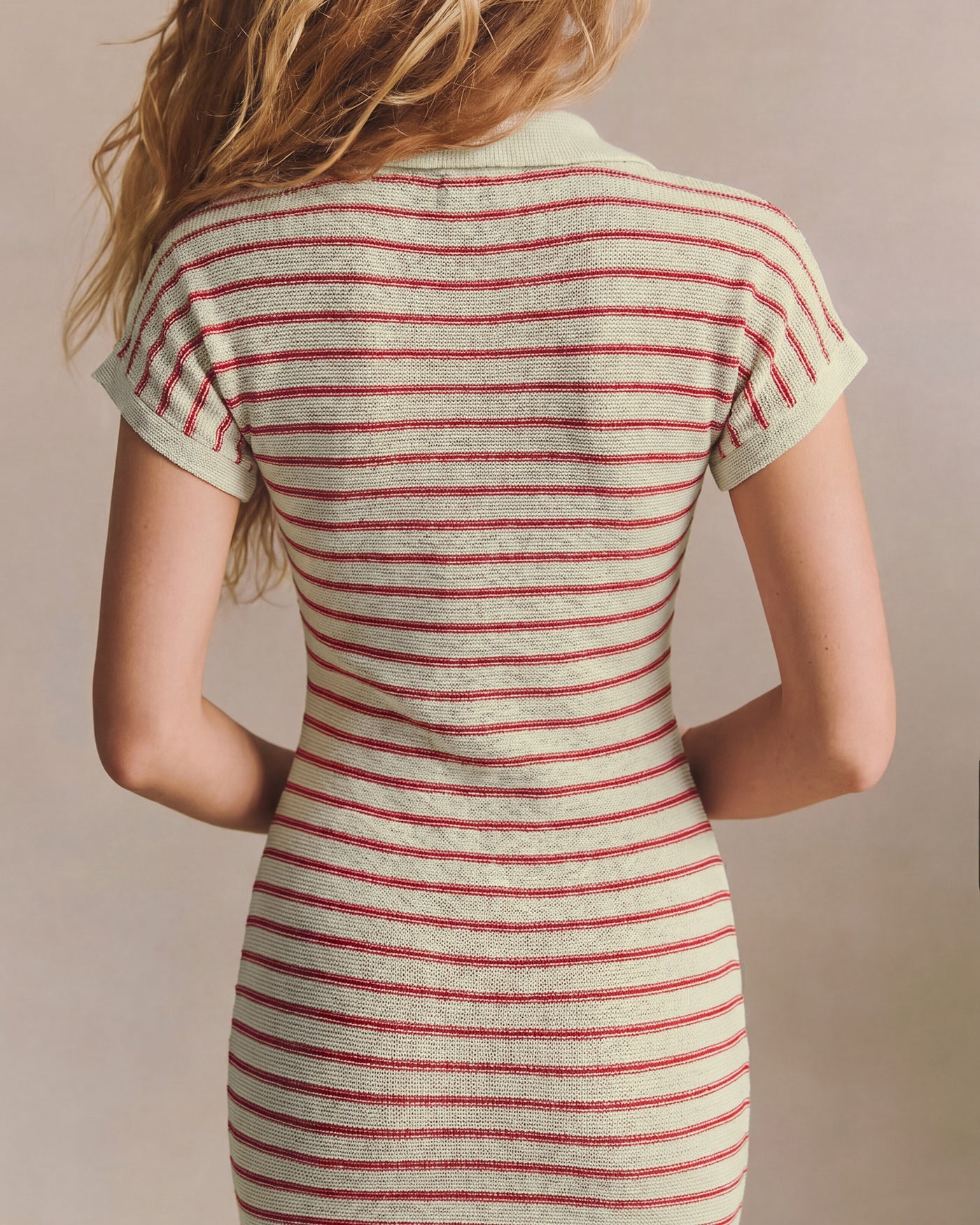 Camel V Neck Striped Midi Sweater Dress