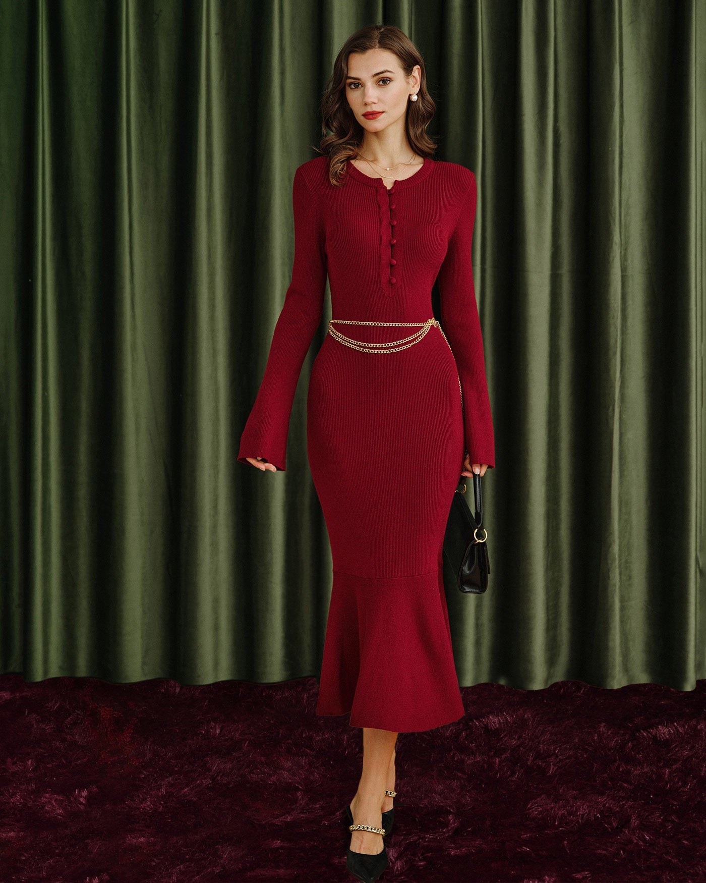Wine Red Mermaid Sweater Dresses