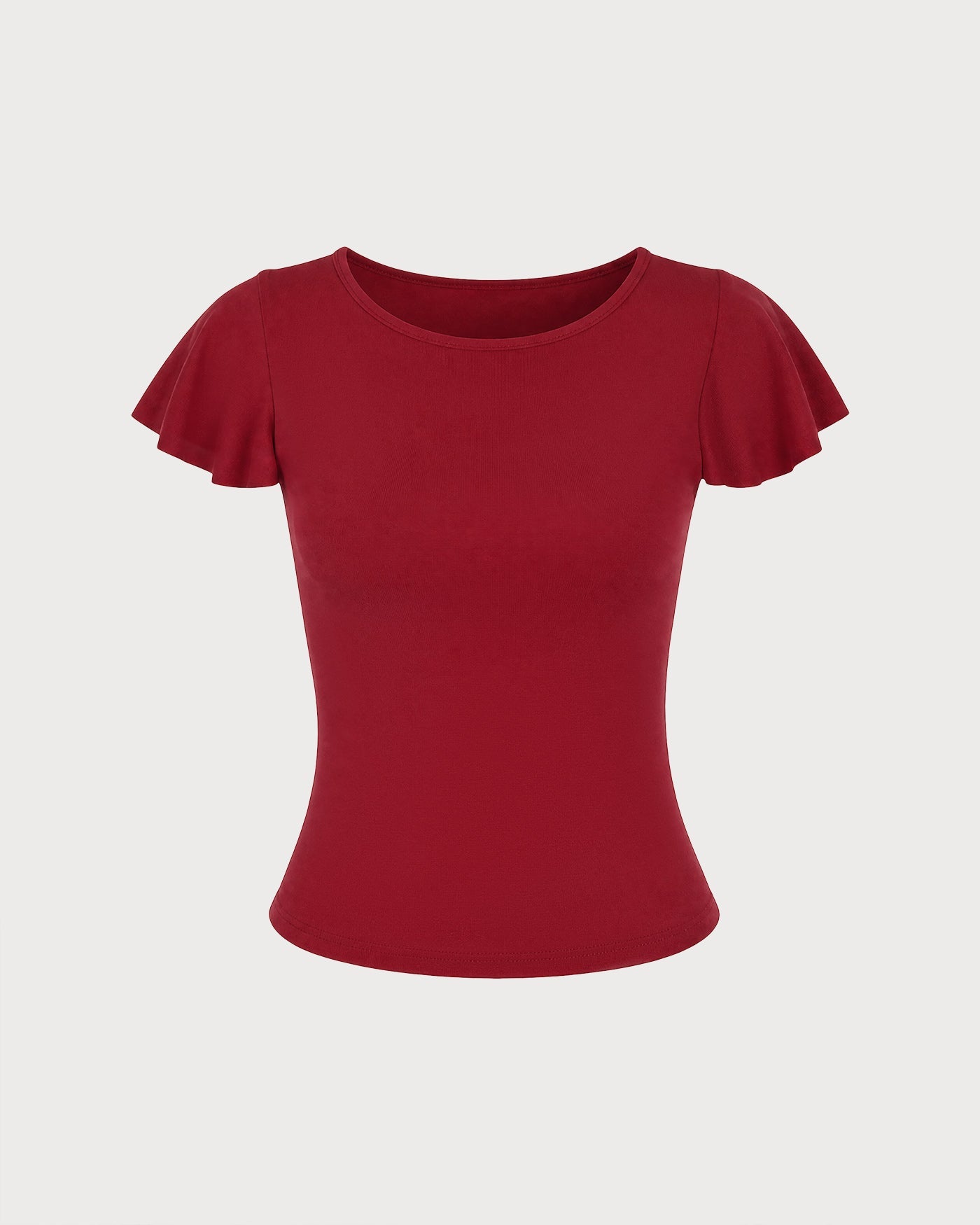 Red Solid Boat Neck Knit Tee