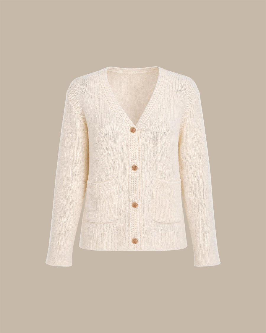 Apricot V Neck Pockets Knit Cardigan
