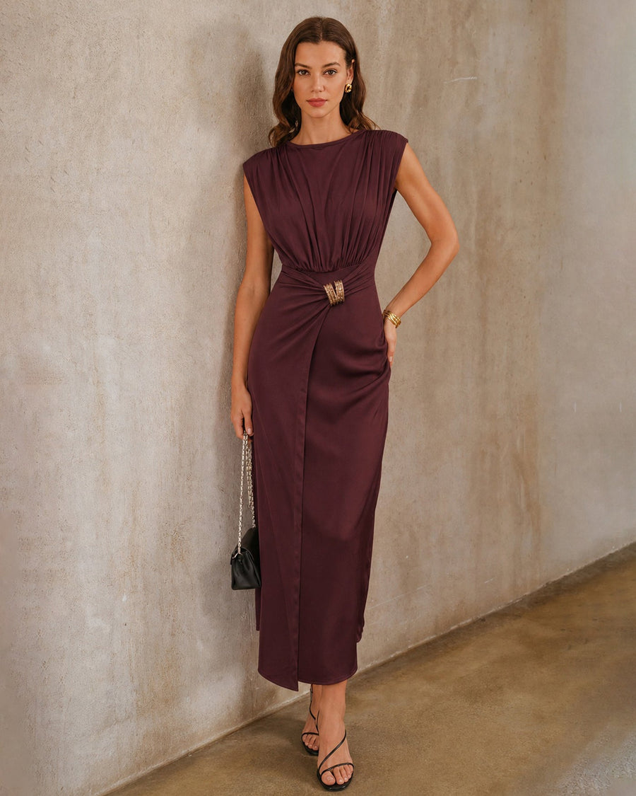 Wine Red Boat Neck Tunic Maxi Dress