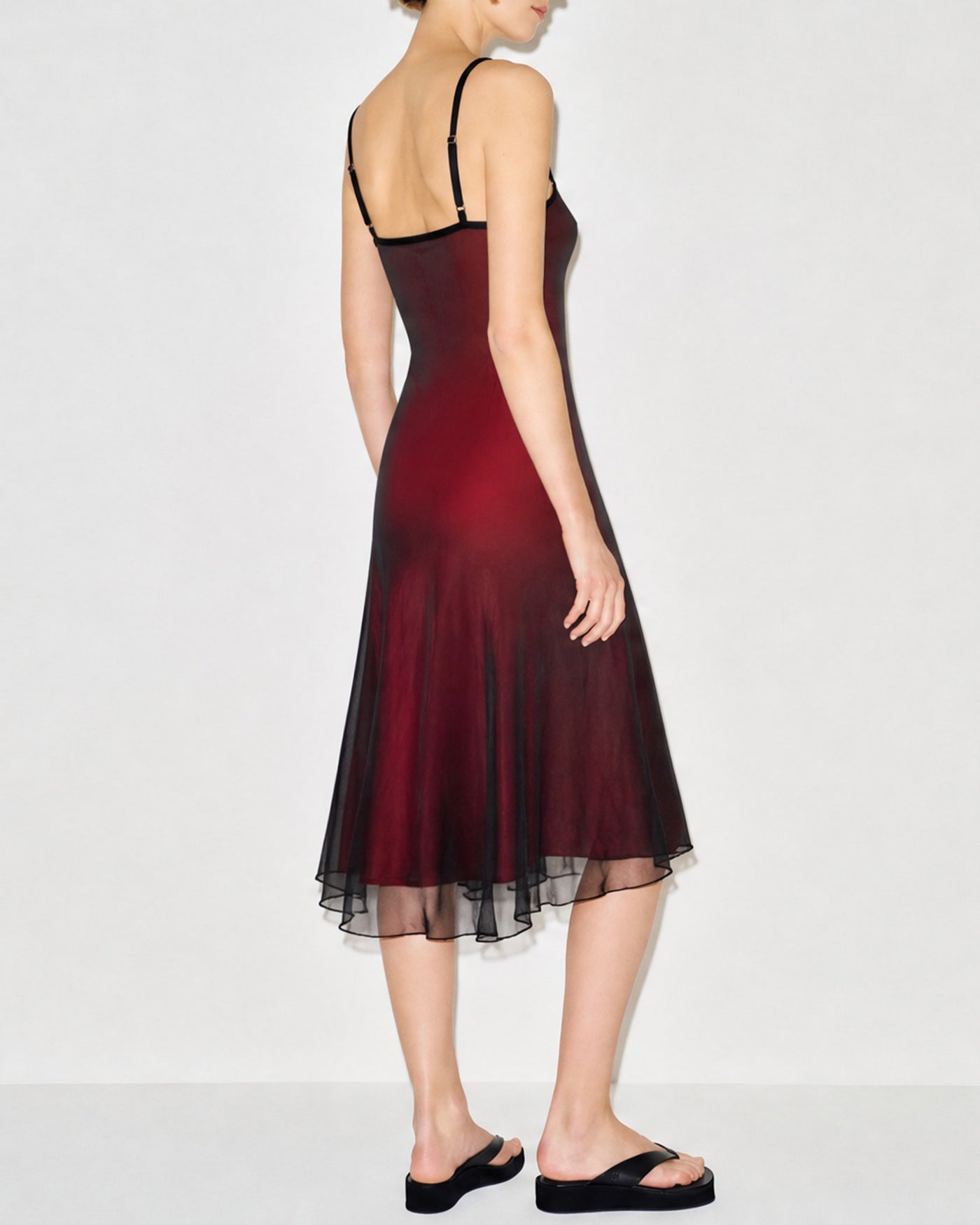 Wine Red Ruched Slip A-Line Midi Dress