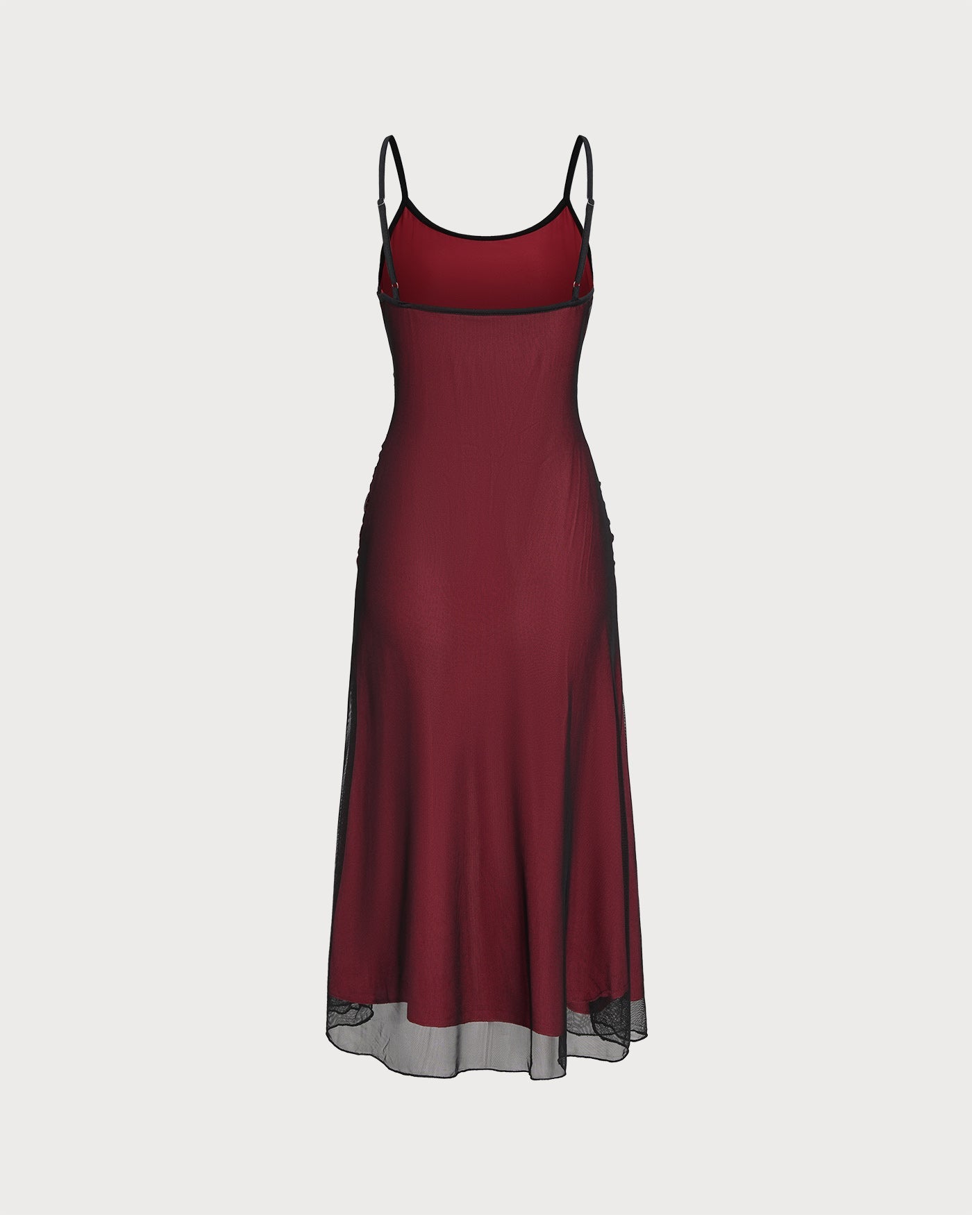 Wine Red Ruched Slip A-Line Midi Dress