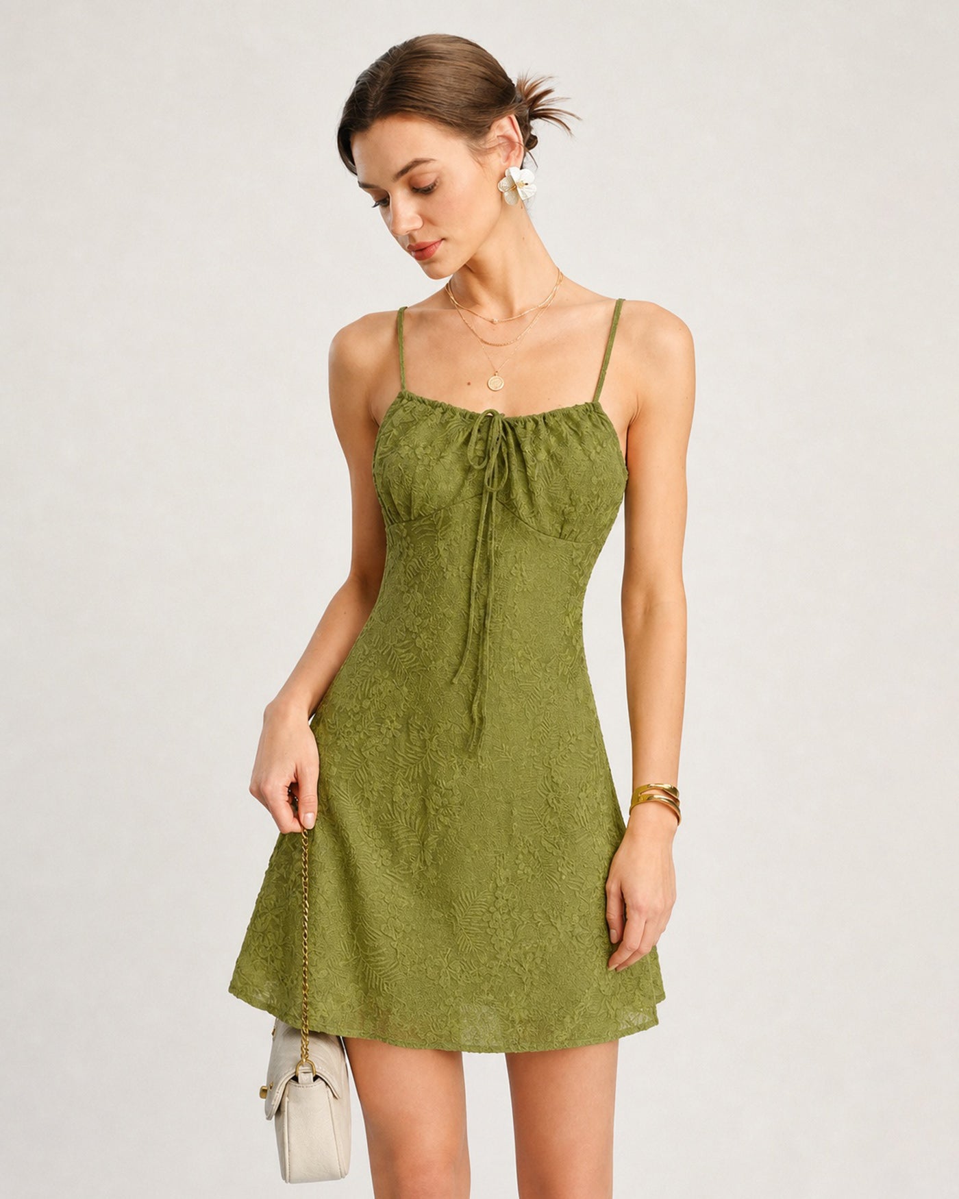 Green Ruched A-Line Slip Mini Dress