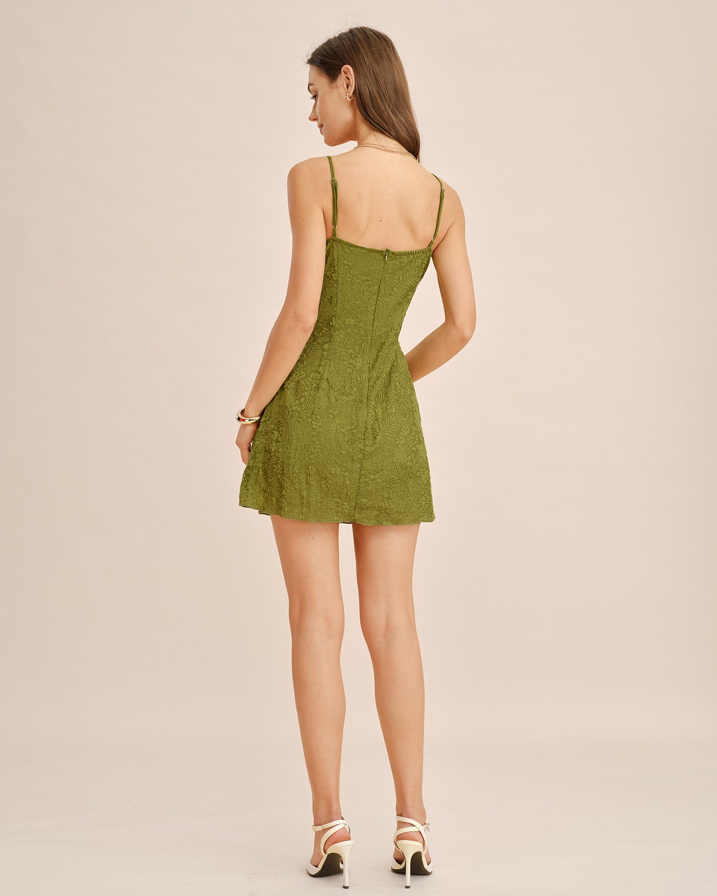 Green Ruched A-Line Slip Mini Dress