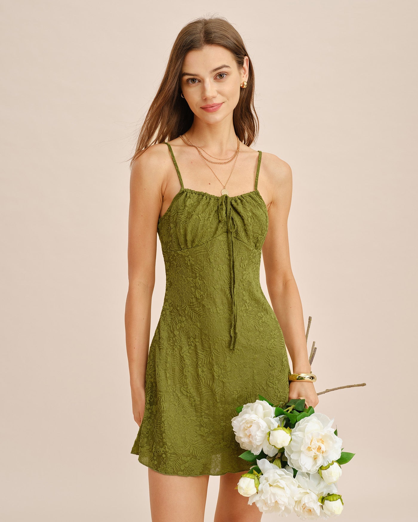 Green Ruched A-Line Slip Mini Dress