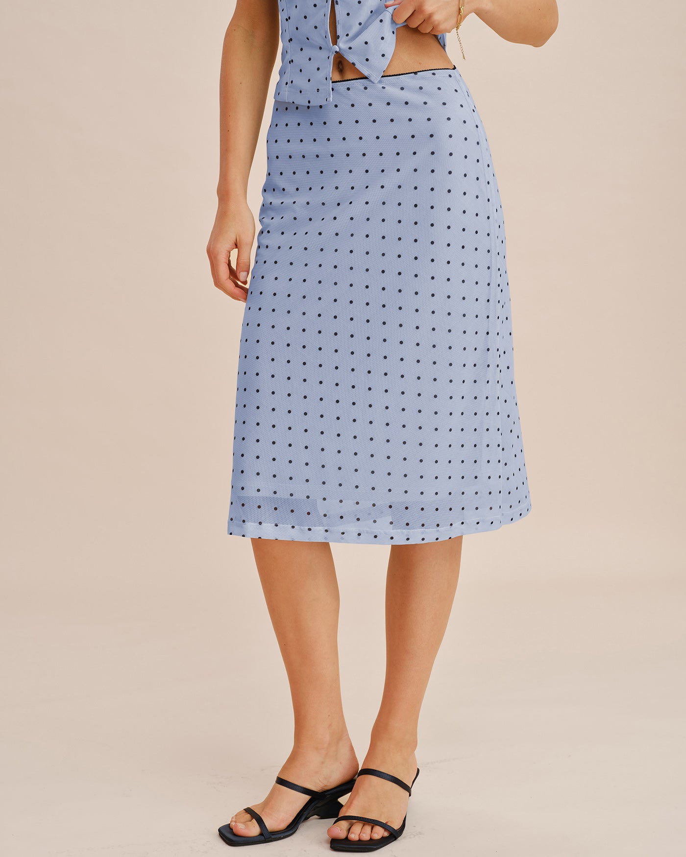 Blue Polka Dot Splicing A-Line Skirt