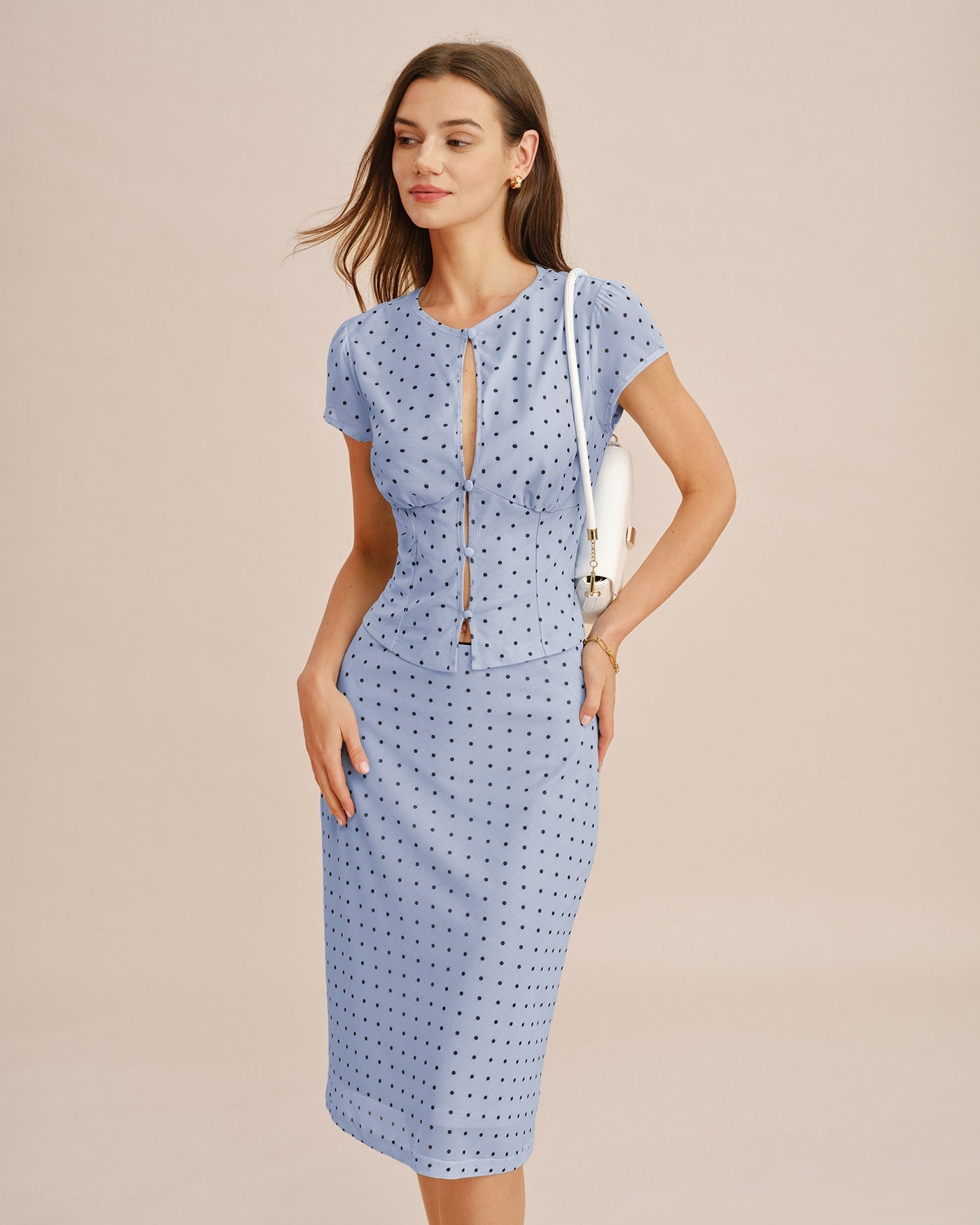 Blue Polka Dot Splicing A-Line Skirt