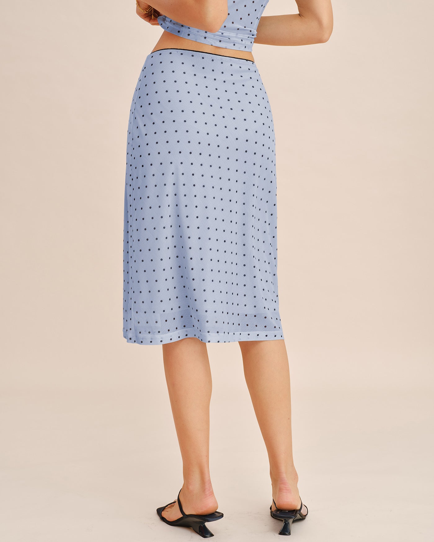 Blue Polka Dot Splicing A-Line Skirt