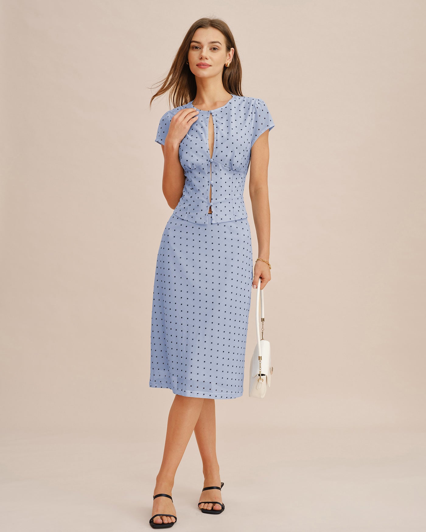 Blue Polka Dot Splicing A-Line Skirt