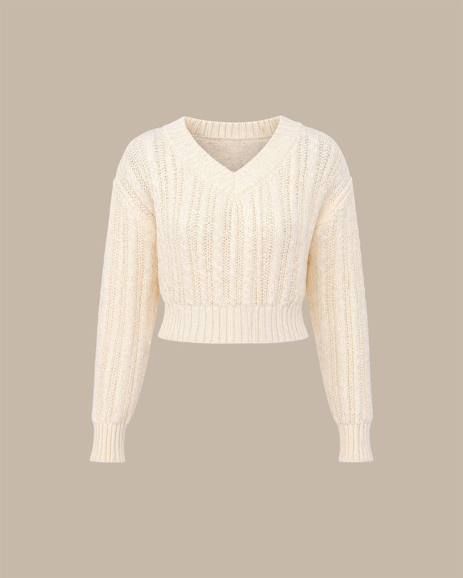 Apricot V Neck Cut Out Knit Sweater