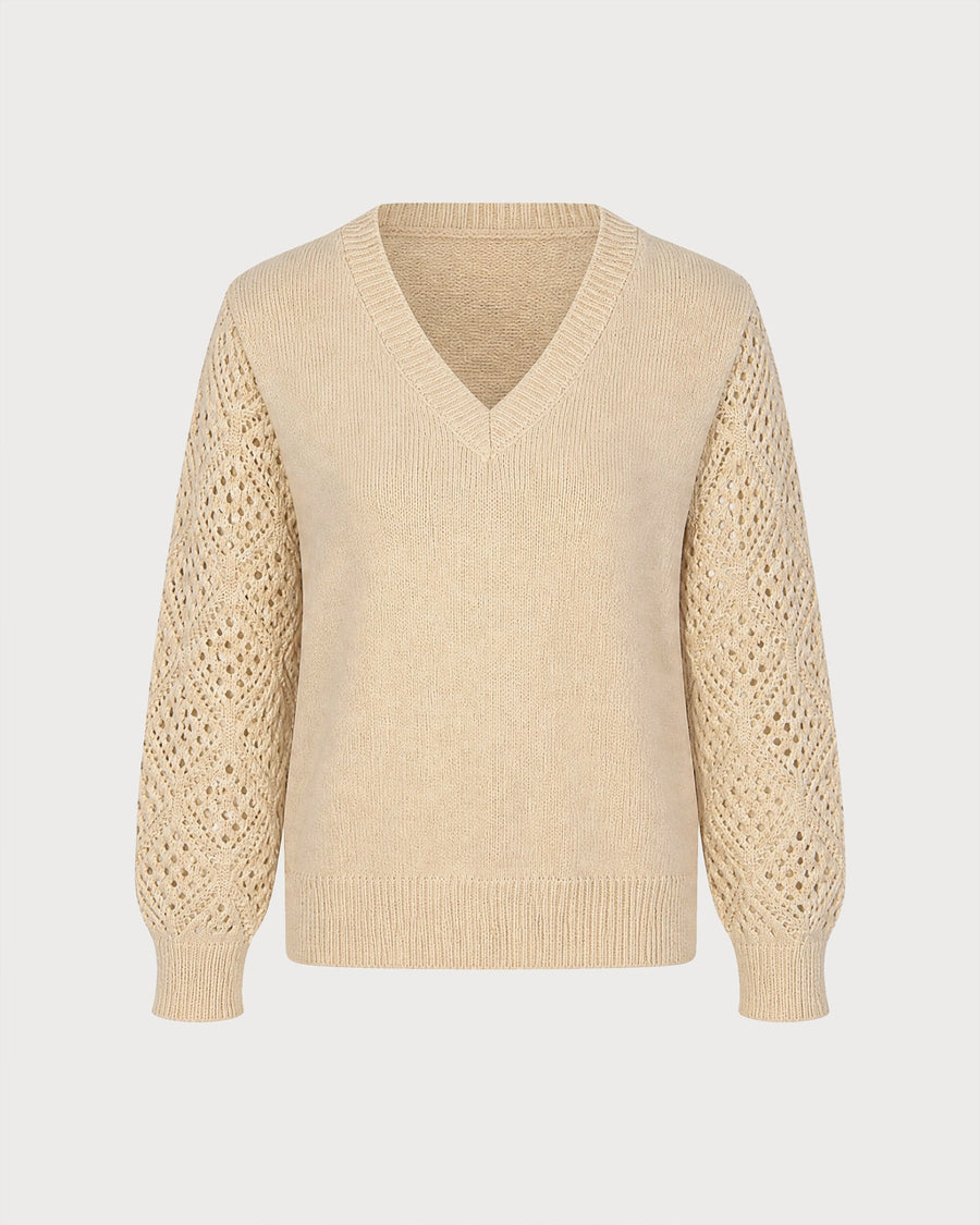 Khaki Textured Cut Out Knit Sweater