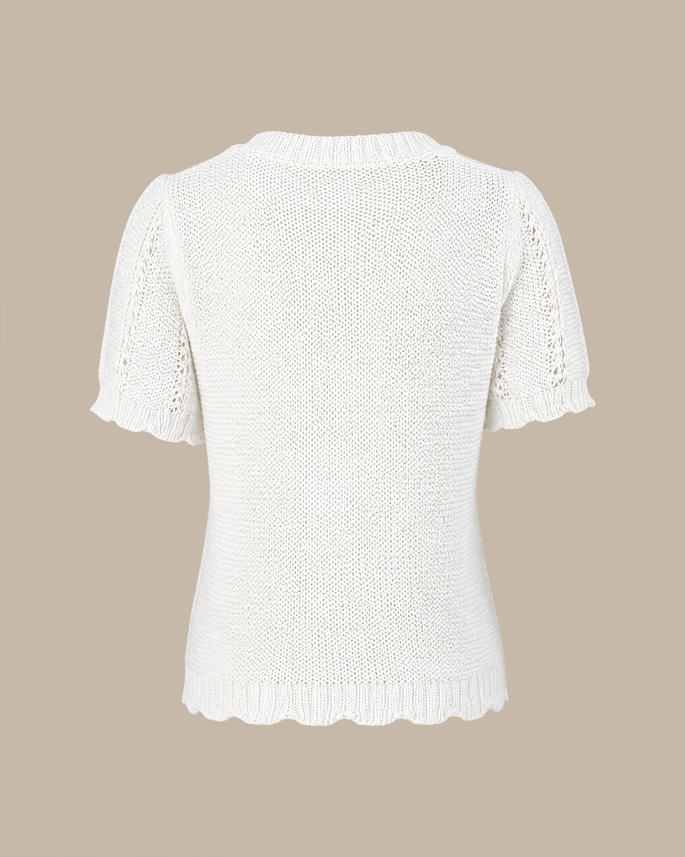 White Round Neck Textured Knit Sweater