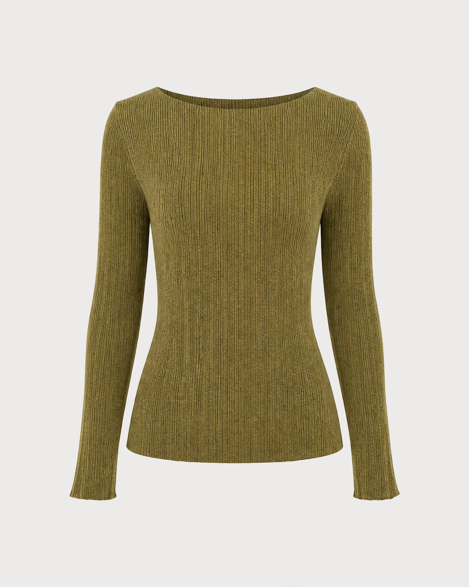 Green Solid Boat Neck Knit Sweater