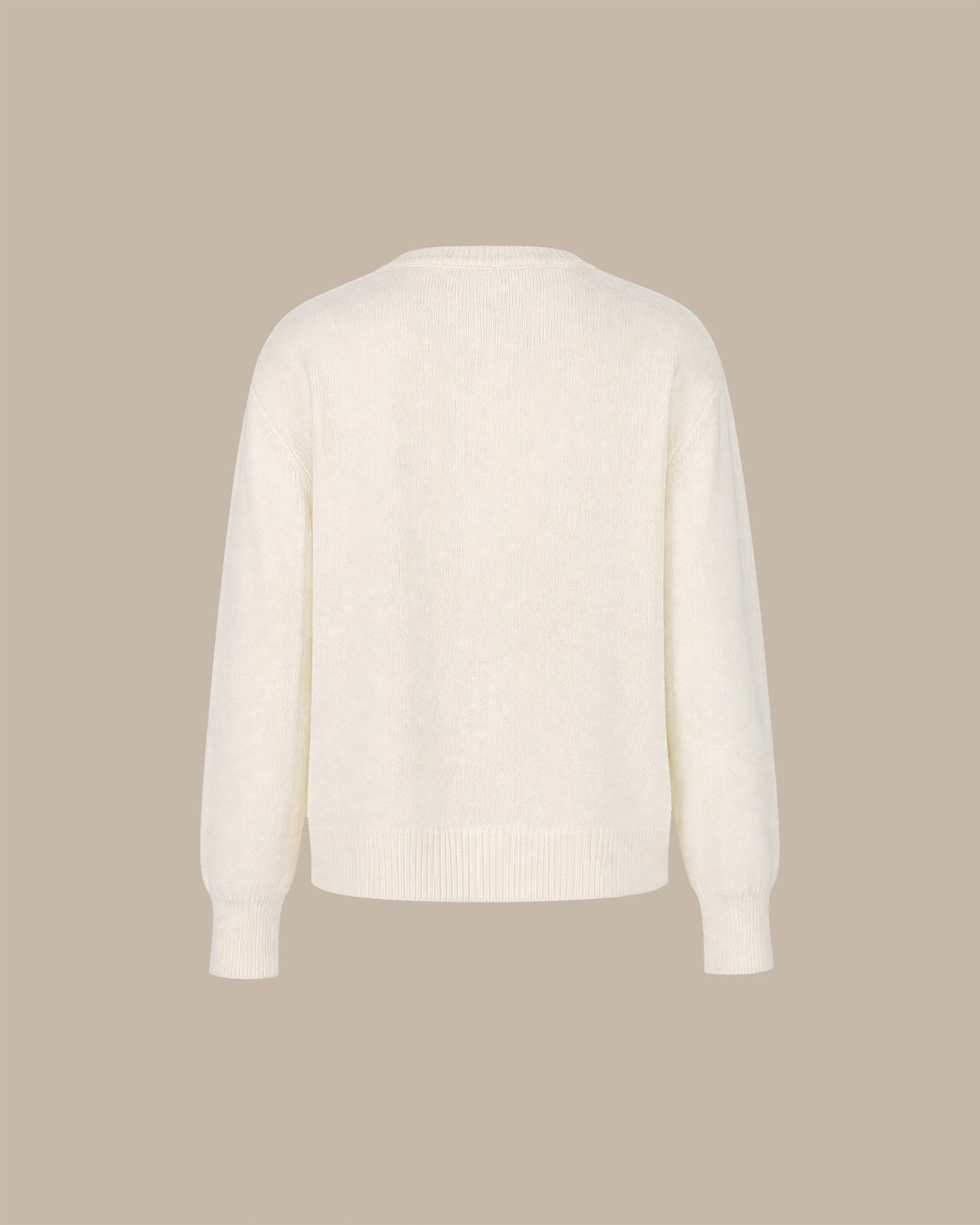 Off White Round Neck Button Knit Cardigan