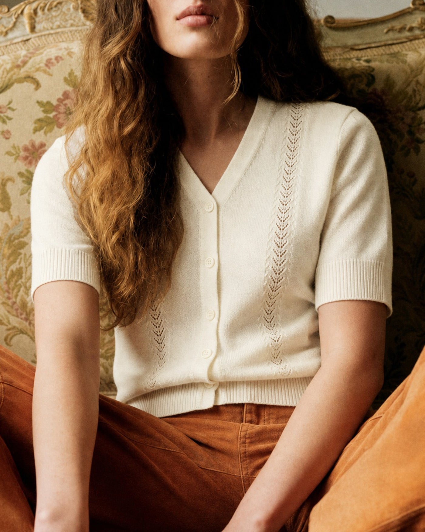 Apricot V Neck Button Knit Cardigan