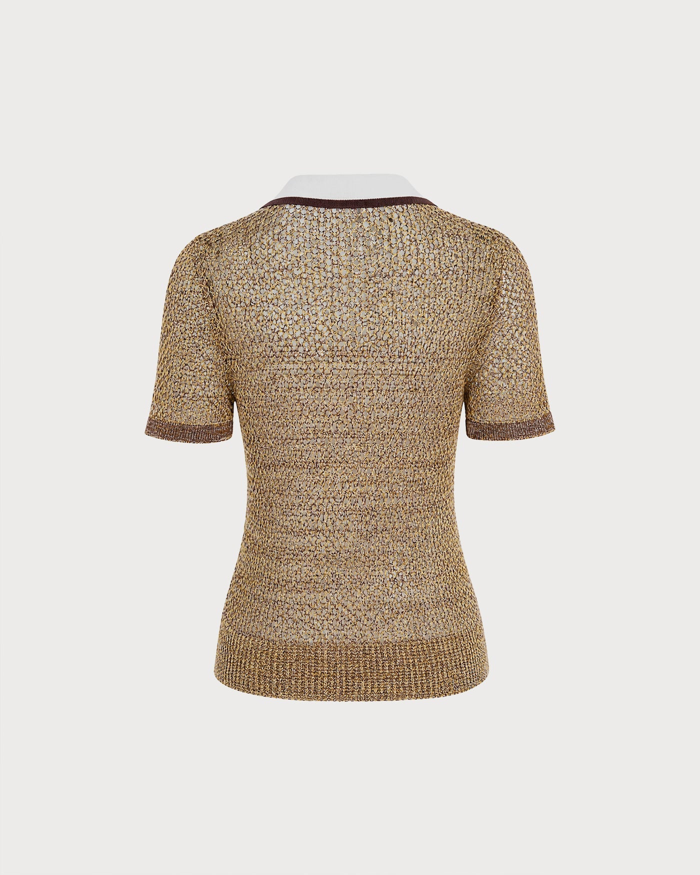 Brown Collar Contrasting Knit Sweater