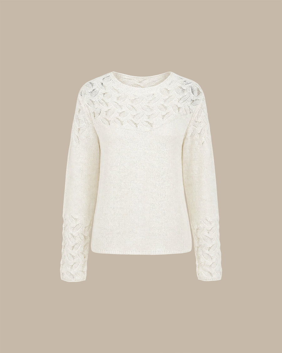 Off White Boat Neck Cut Out Knit Sweater
