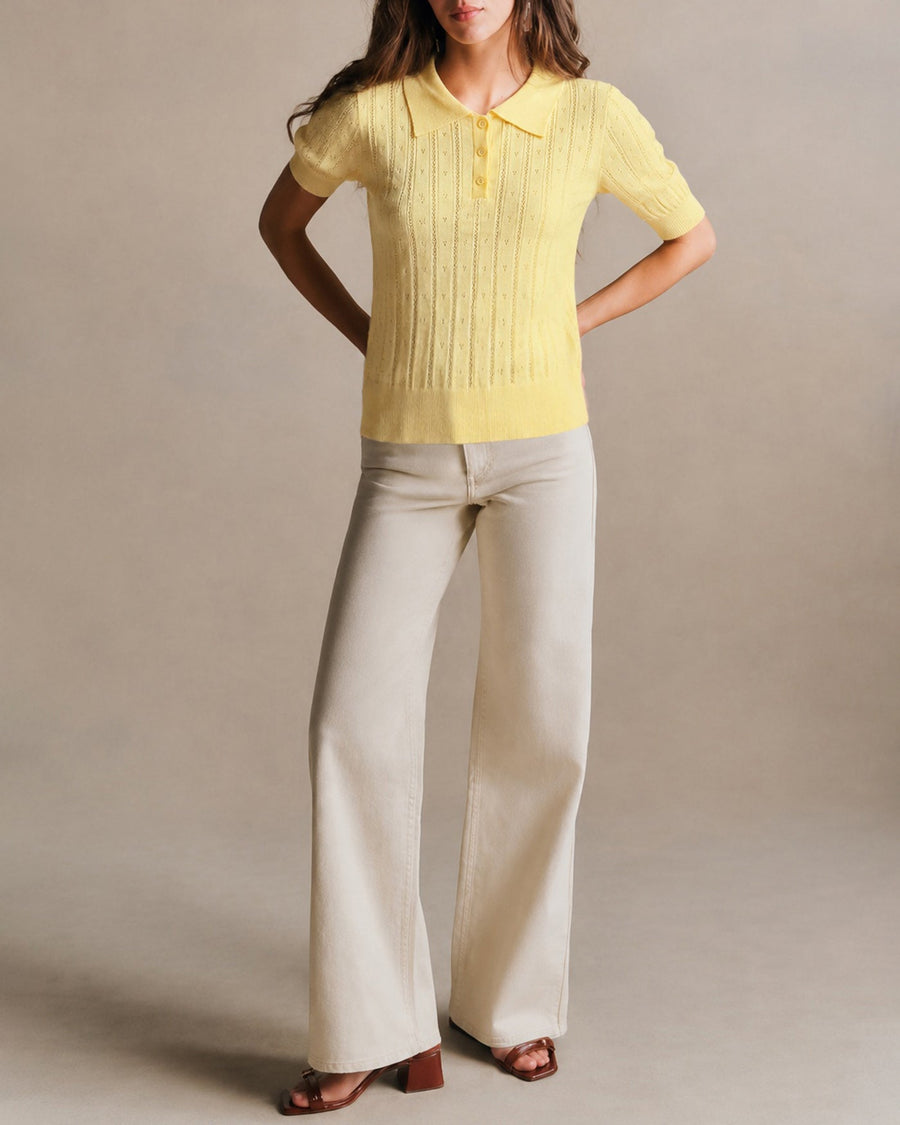 Yellow Collar Button Textured Sweater