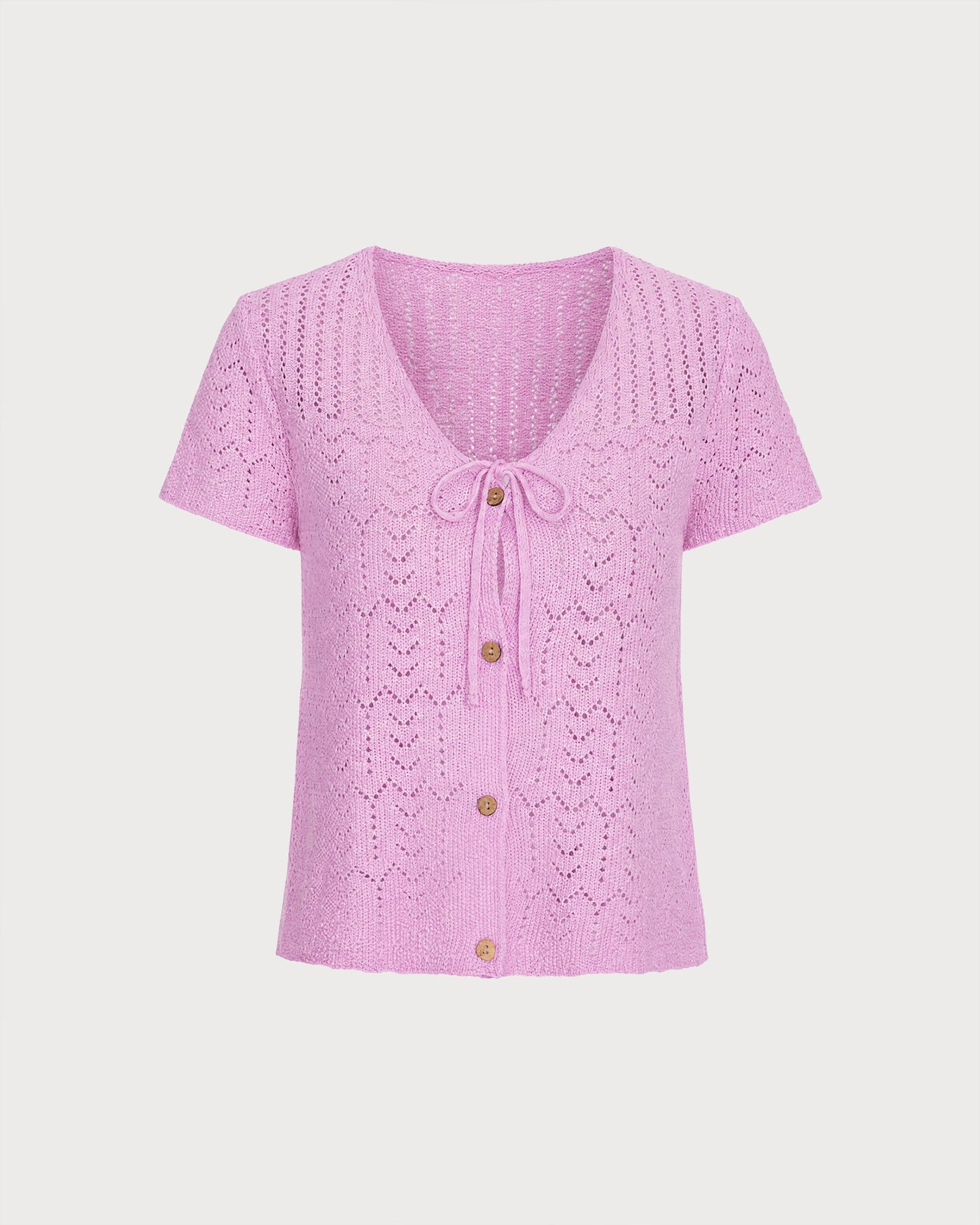 Purple V Neck Textured Button Knit Cardigan