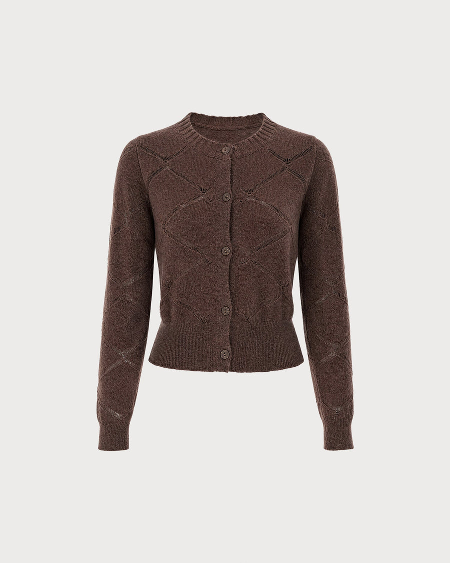 Coffee Single Breasted Knit Cardigan