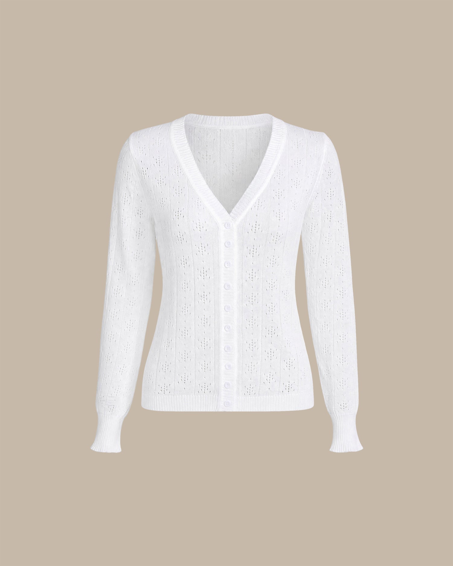 White Cut Out Textured Knit Cardigan