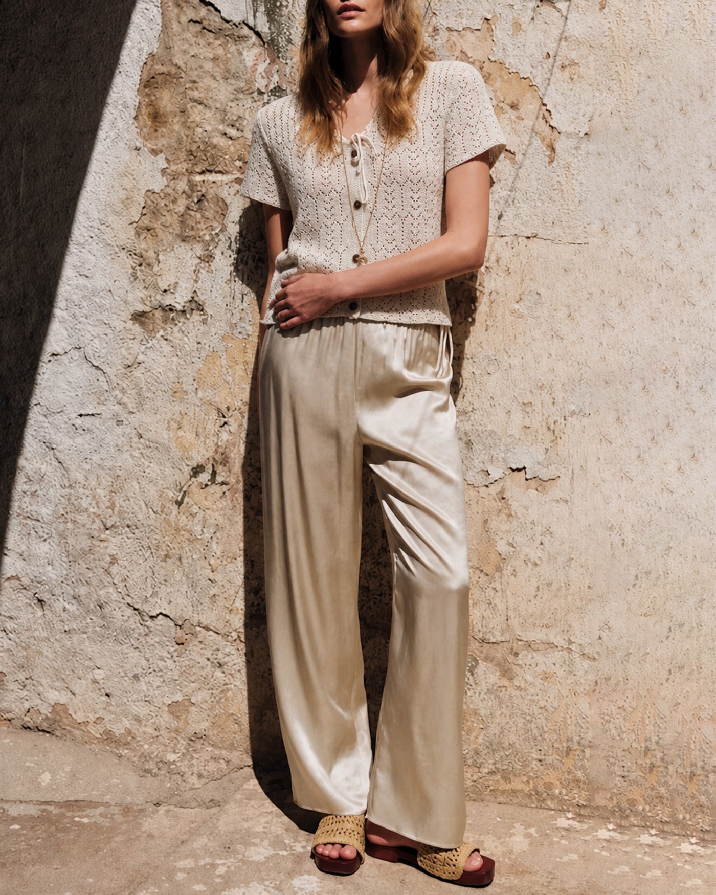 Beige V Neck Textured Button Knit Cardigan