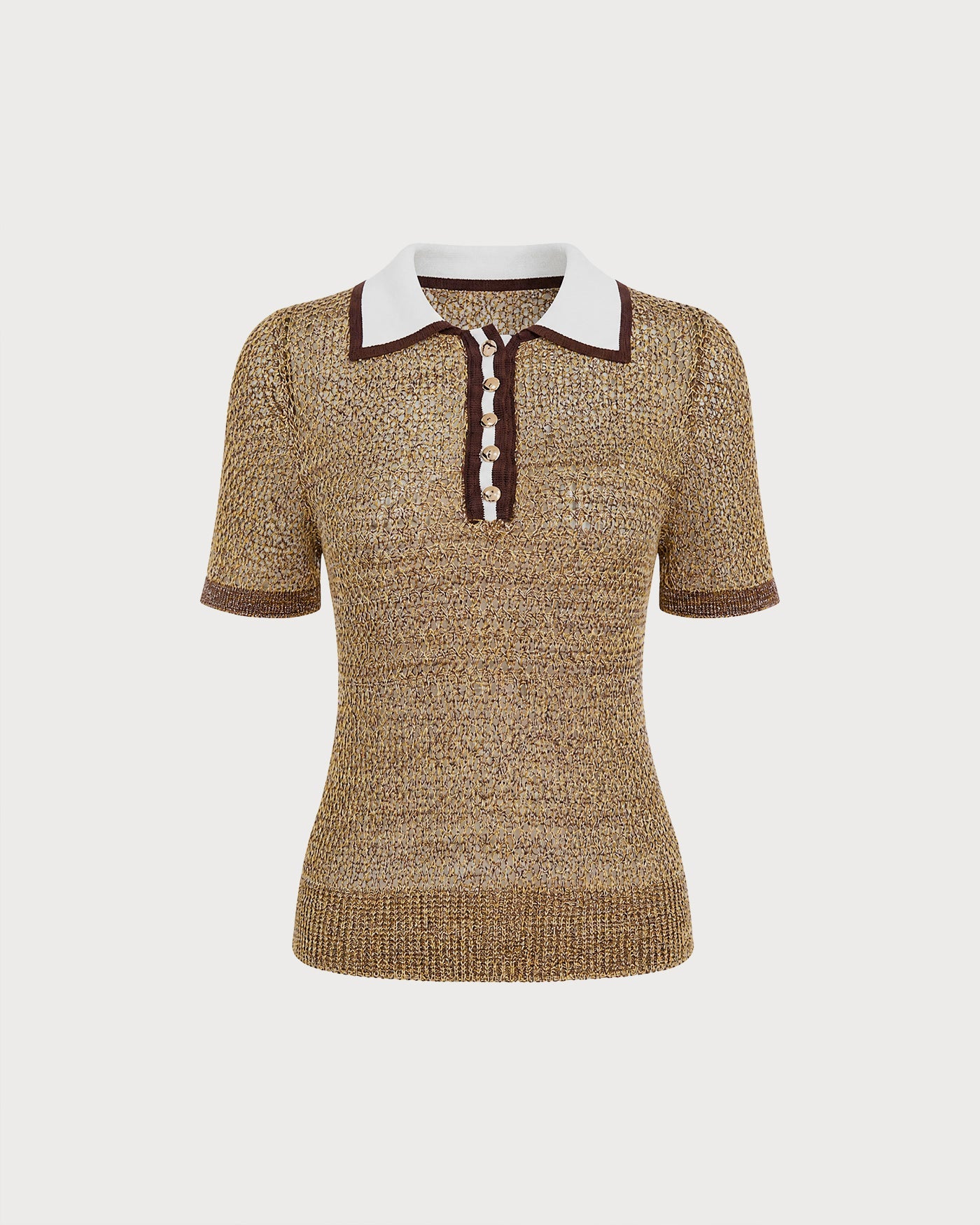 Brown Collar Contrasting Knit Sweater