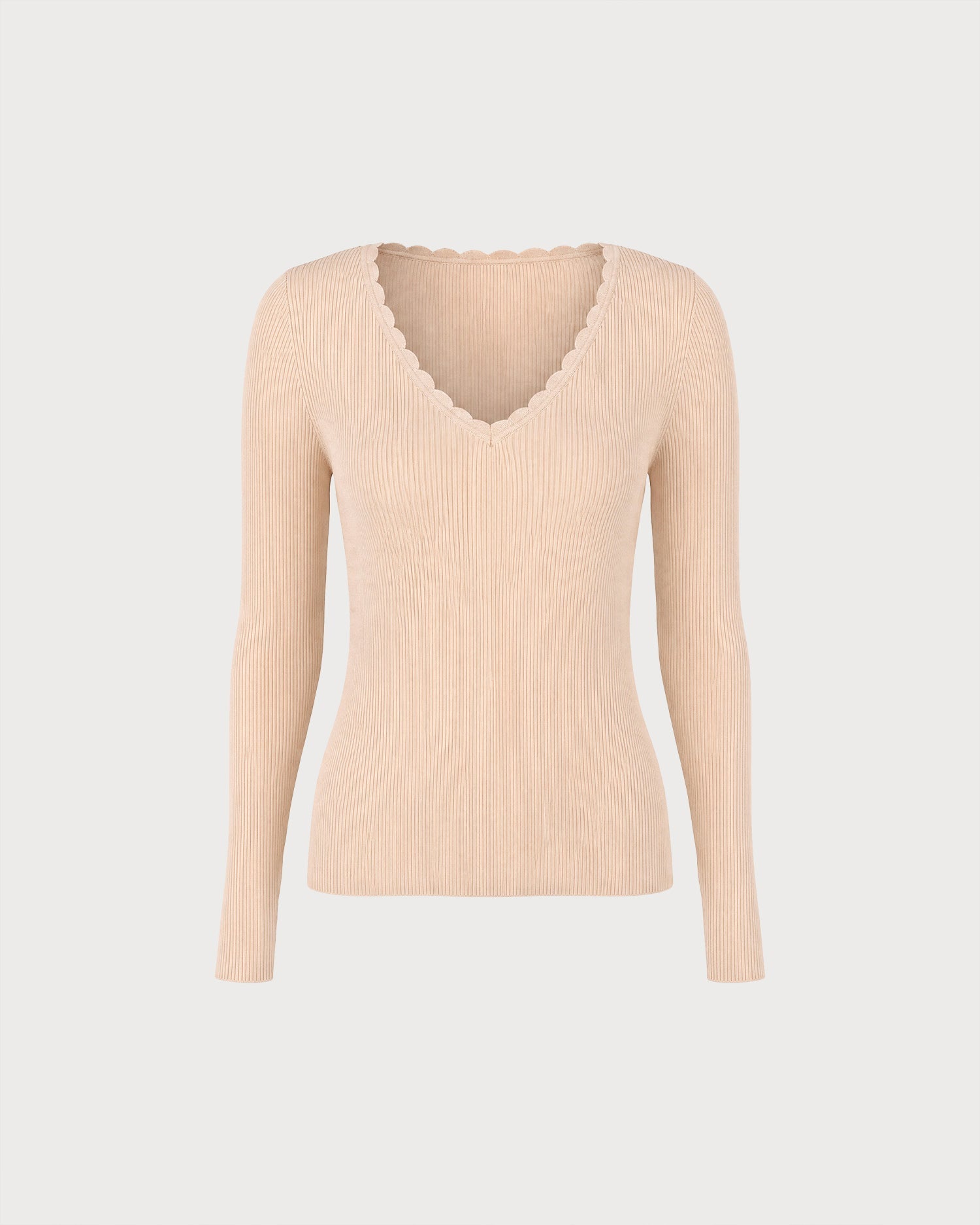 Apricot Solid V Neck Knit Sweater