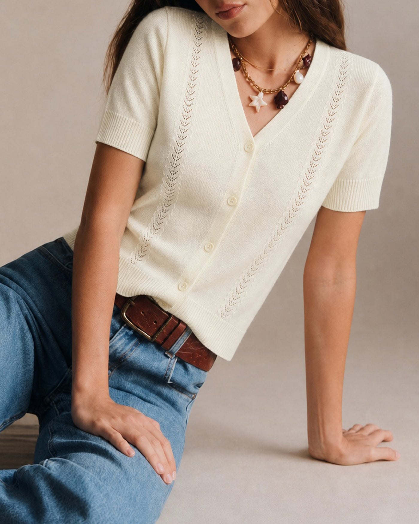 Apricot V Neck Button Knit Cardigan