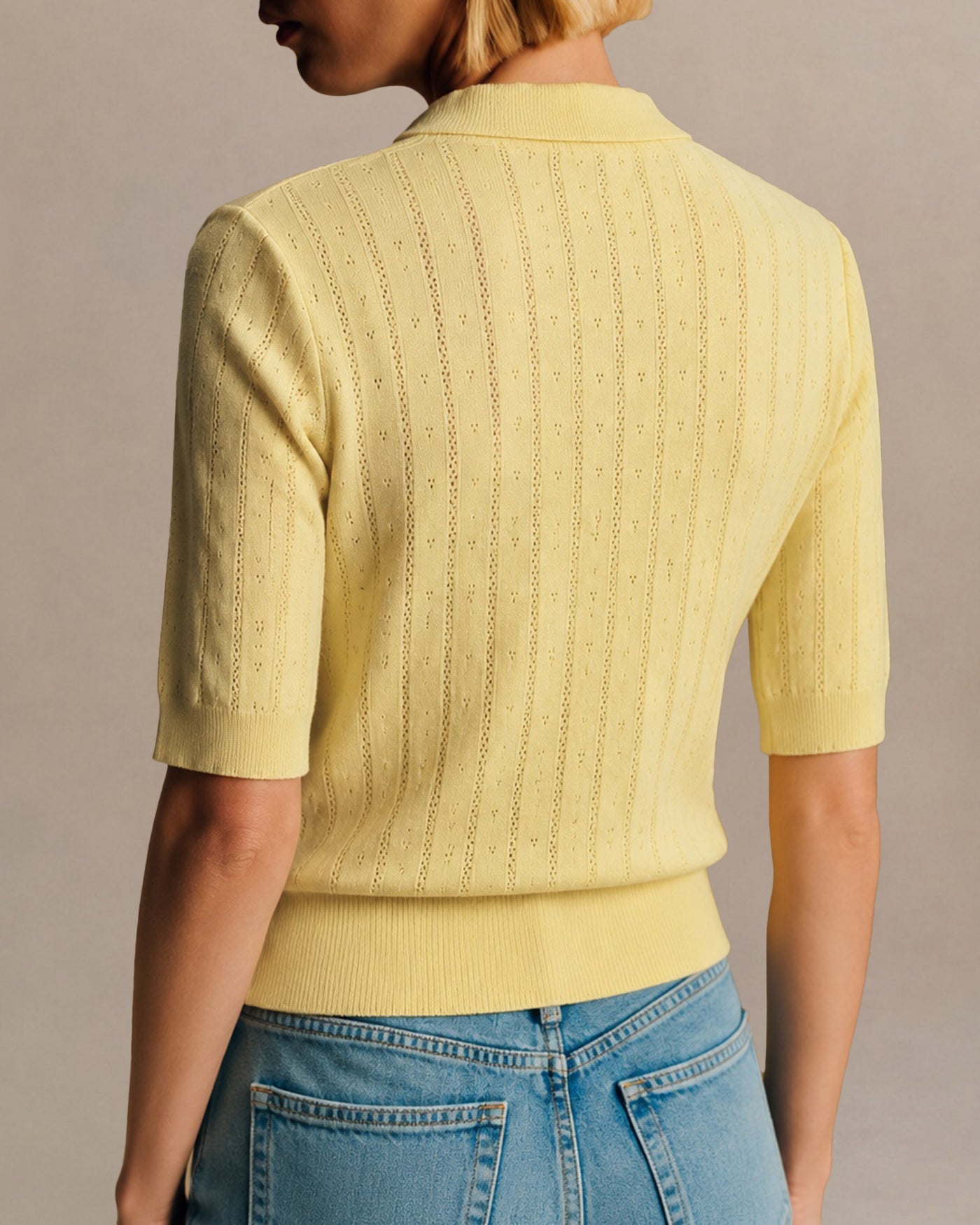 Yellow Collar Button Textured Sweater