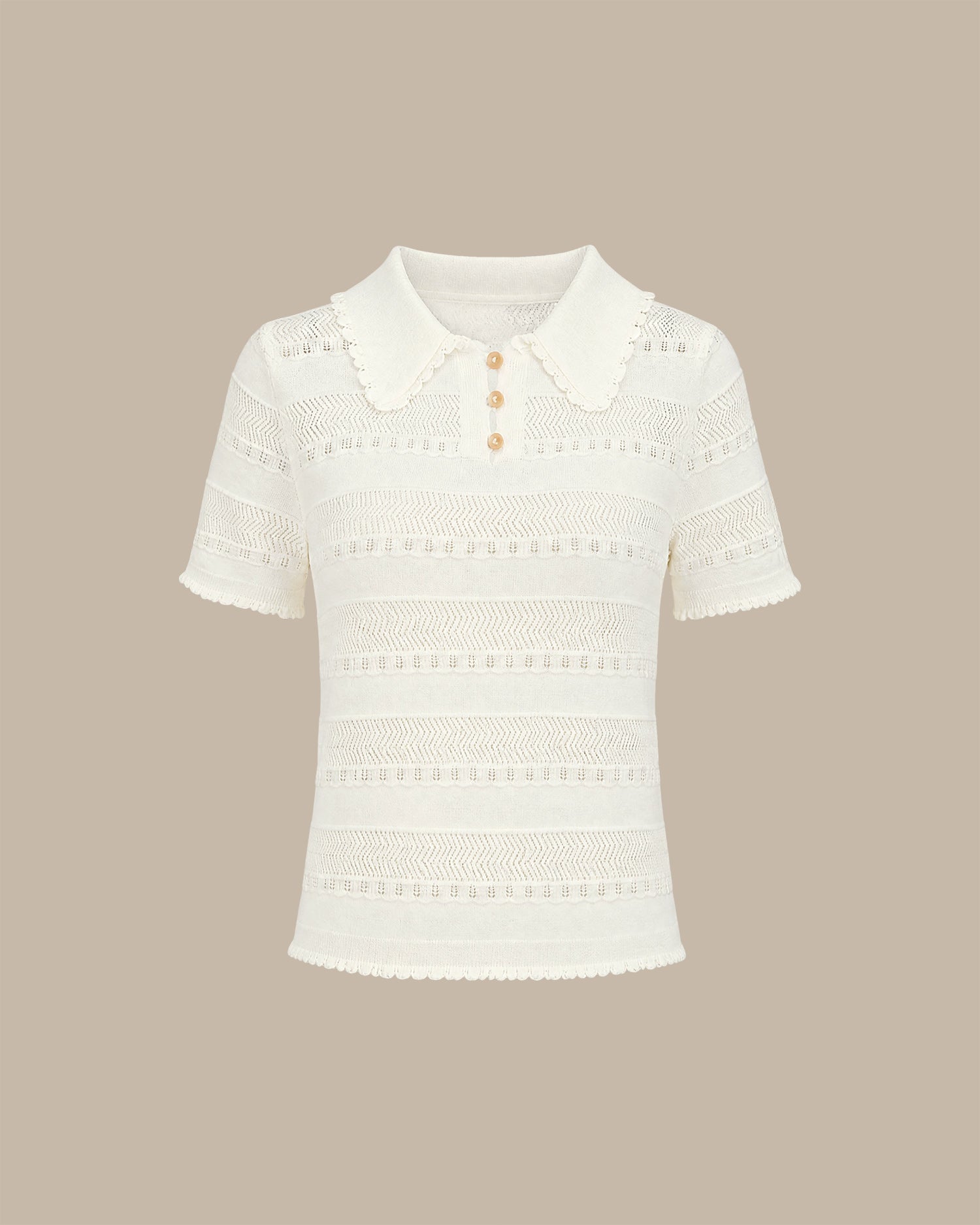 White Collar Textured Knit Sweater