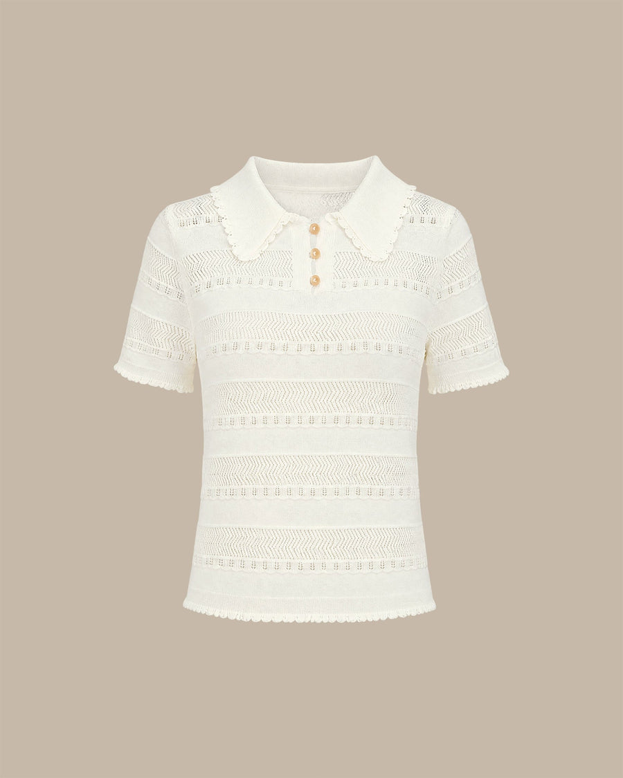 White Collar Textured Knit Sweater