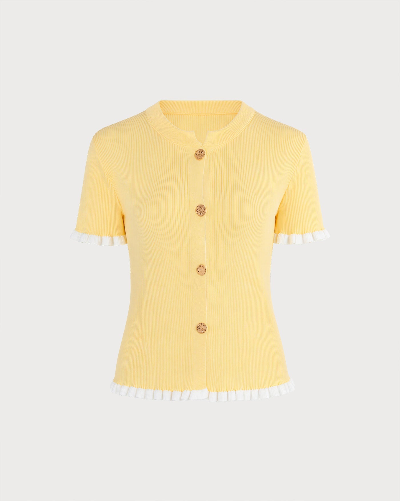 Yellow Single Breasted Contrasting Cardigan