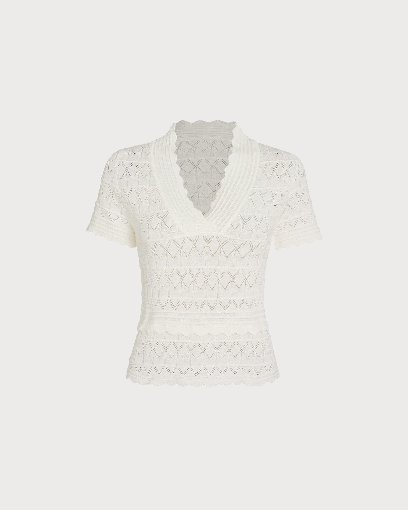 Off White Solid V Neck Textured Sweater