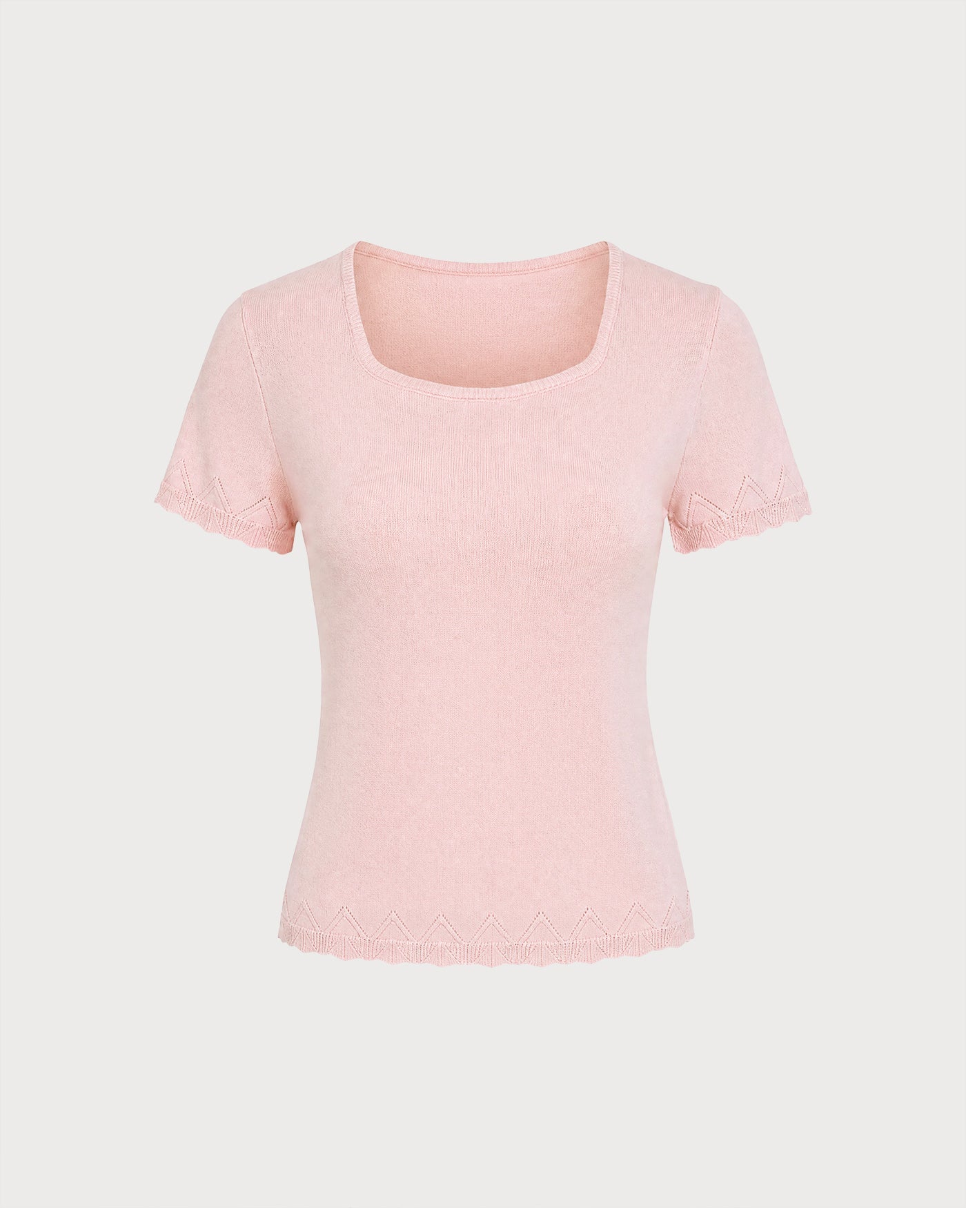 Pink U Neck Textured Knit Sweater