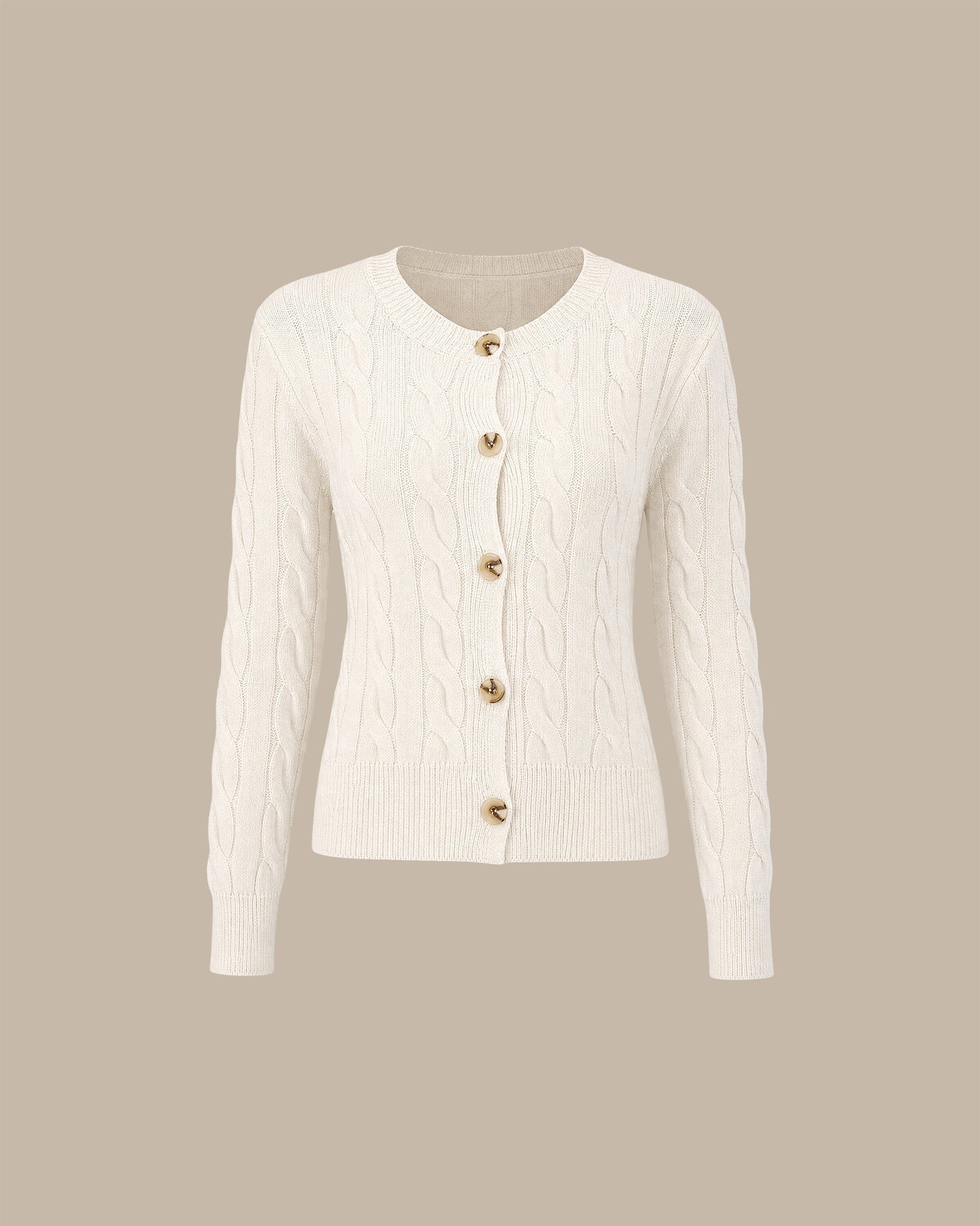 Off White Textured Button Knit Cardigan