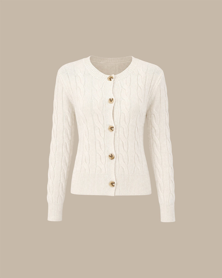 Off White Textured Button Knit Cardigan
