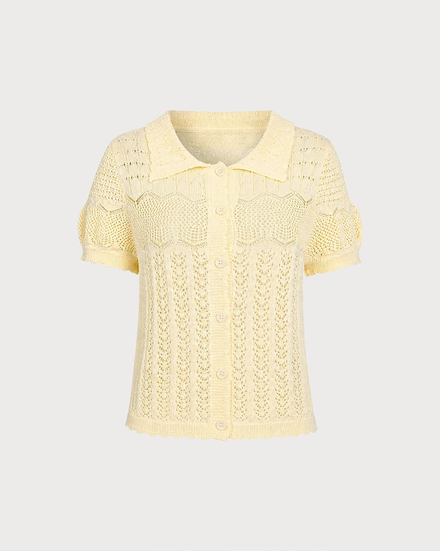 Yellow Collar Textured Button Knit Cardigan
