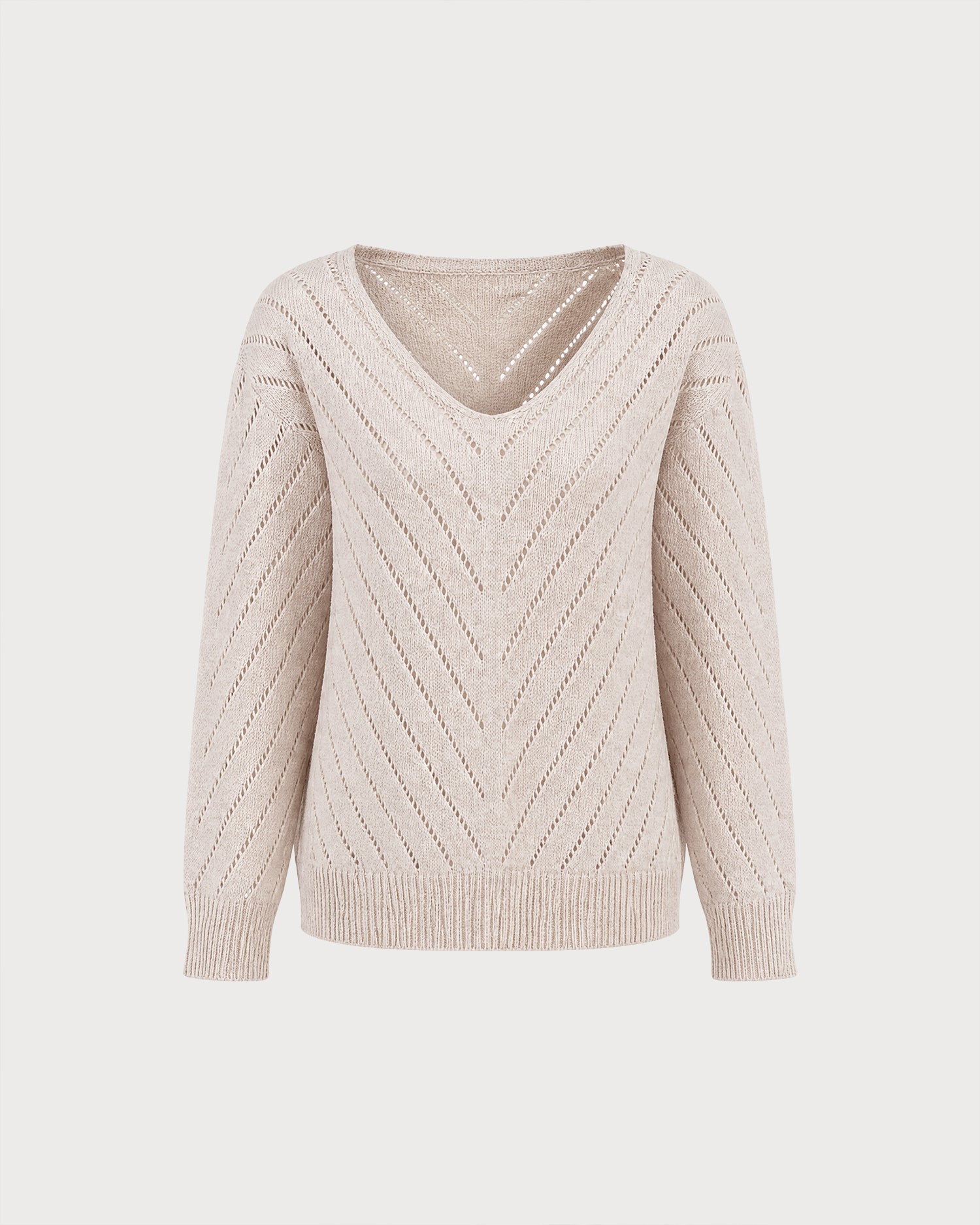 Apricot V Neck Textured Knit Sweater